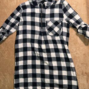 Depri Women Med Black White Buffalo Flannel Plaid Quarter Zip Pocket Tunic Dress